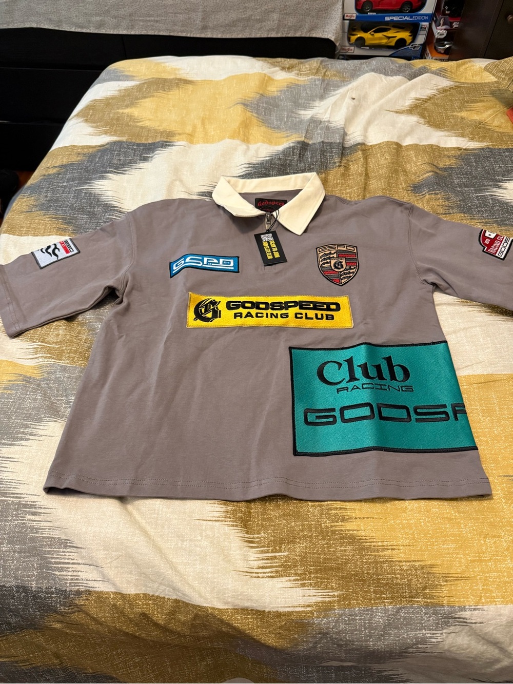Godspeed Racing Club Mens Gray Polo with Contrast Collar Size M